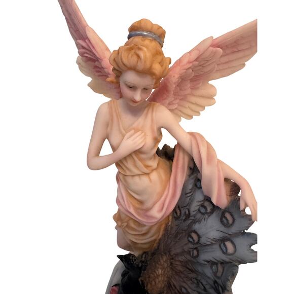 Vintage De Capoli Collection 16" Angel Nymph Peacock Statue Figurine Resin Wood - Picture 5 of 10